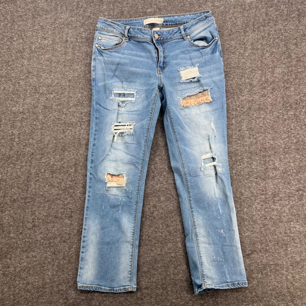 EST. 1946 Denim Womens Low Rise Straight Leg Distressed Boho Fringe Jeans Size 8 - Picture 2 of 15